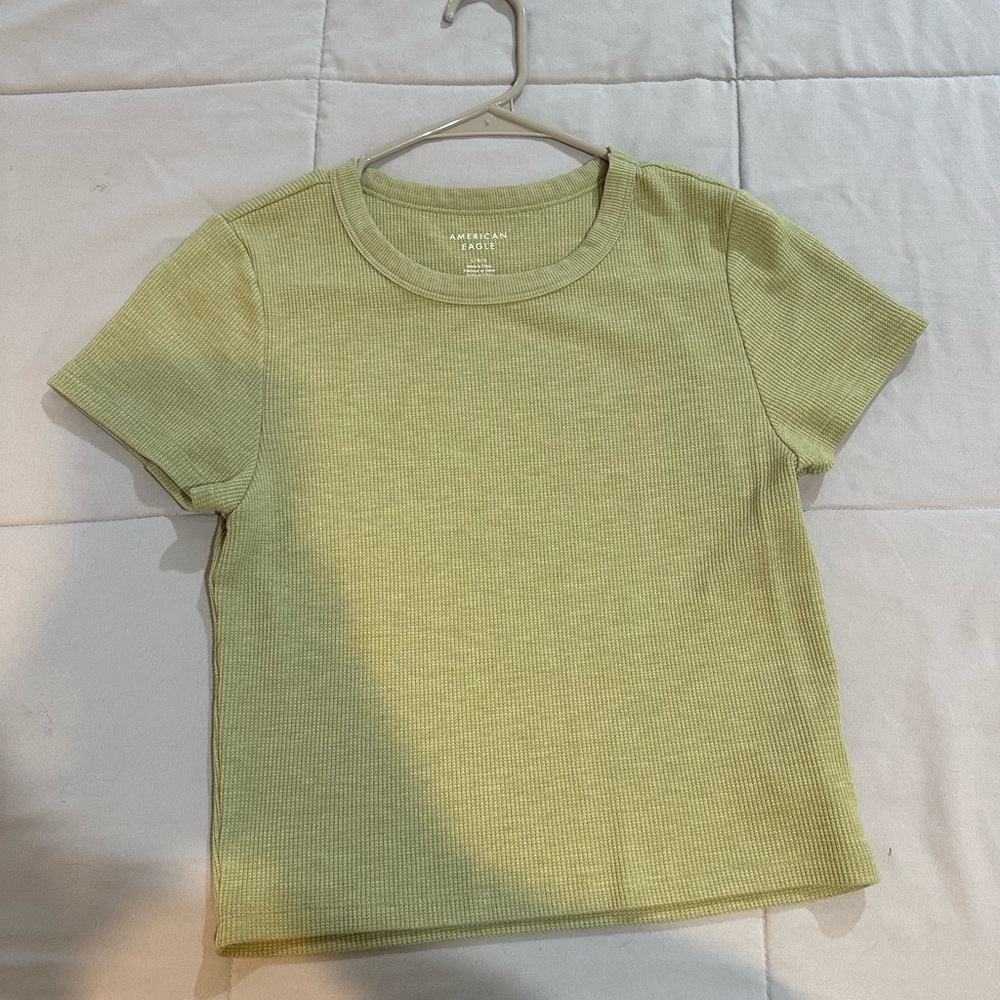 American Apparel Green Crop Top with Short Sleeves and Classic Crew Neck